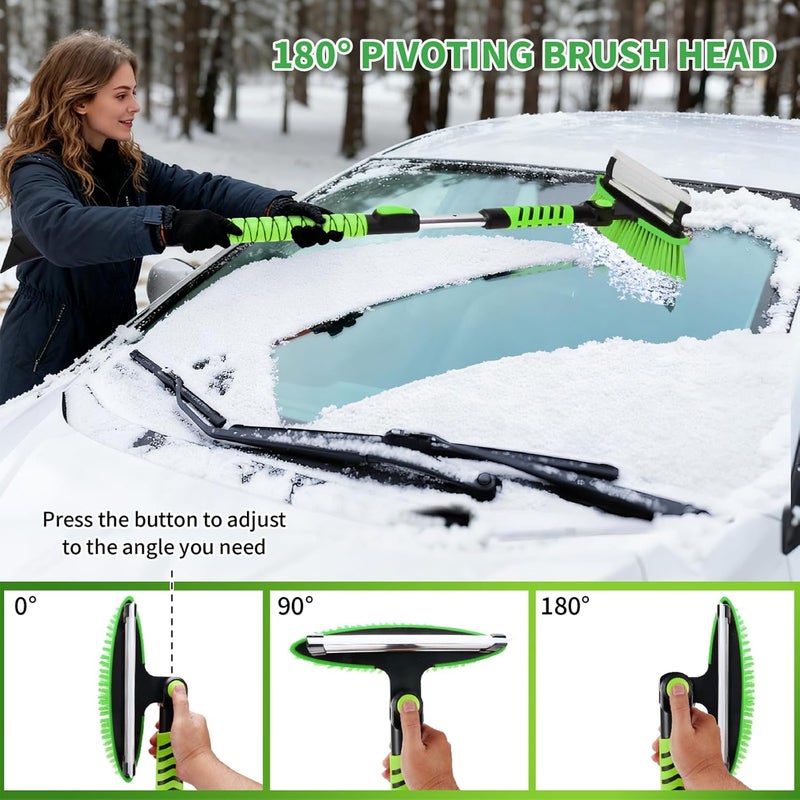 Nibule 43.3'' Snow Shovel & Snow Brush with Ice Scrapers for Car Windshield,5-in-1 Extendable Thicken Aluminum Tube,180° Pivoting Brush Head & Foam Grip for Christmas, Cars, Trucks, SUVs, Vehicle（Green - Image 5